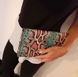Faux snakeskin clutch